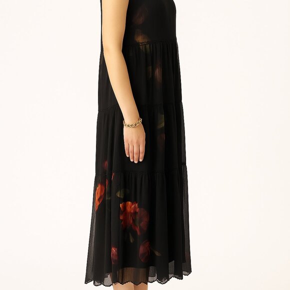 Fuzzi Bloom Midi Dress in Black Floral EUC Size Medium - Picture 2 of 3